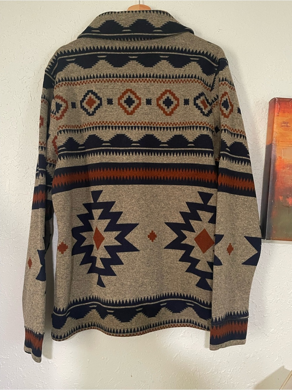 Junk Food Clothing Taupe, Navy & Rust Aztec Shawl Cardigan - Picture 3 of 3
